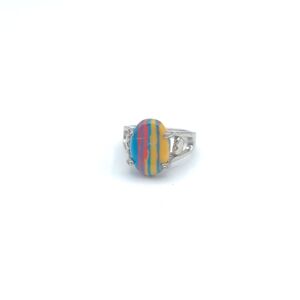 Vintage Multicolor Striped Silver Ring - Y2K - Size 7